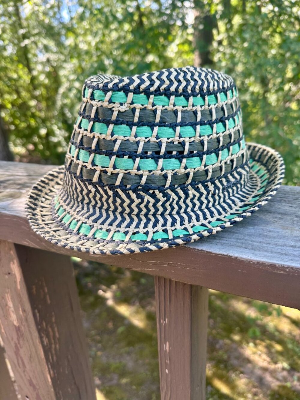Prana Straw Fedora Hat - Teal and Black